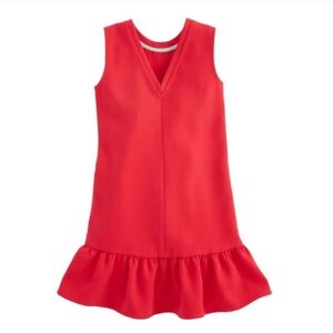 Vinyard Vines V Back Ponte Dress Drop Waist Ruffle Hem In Red Velvet Girl's XL